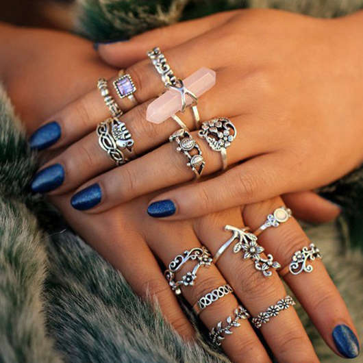 Floral Design Retro Silver Ring Set