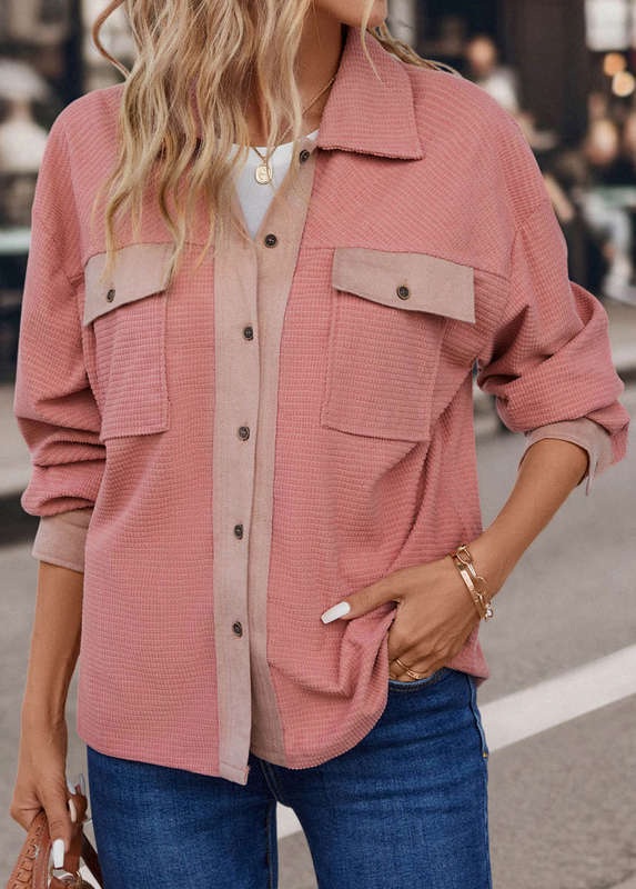 Pocket Dusty Pink Turn Down Collar Coat