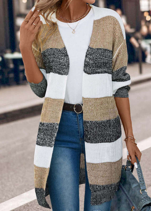 Weave Dark Grey V Neck Long Sleeve Coat