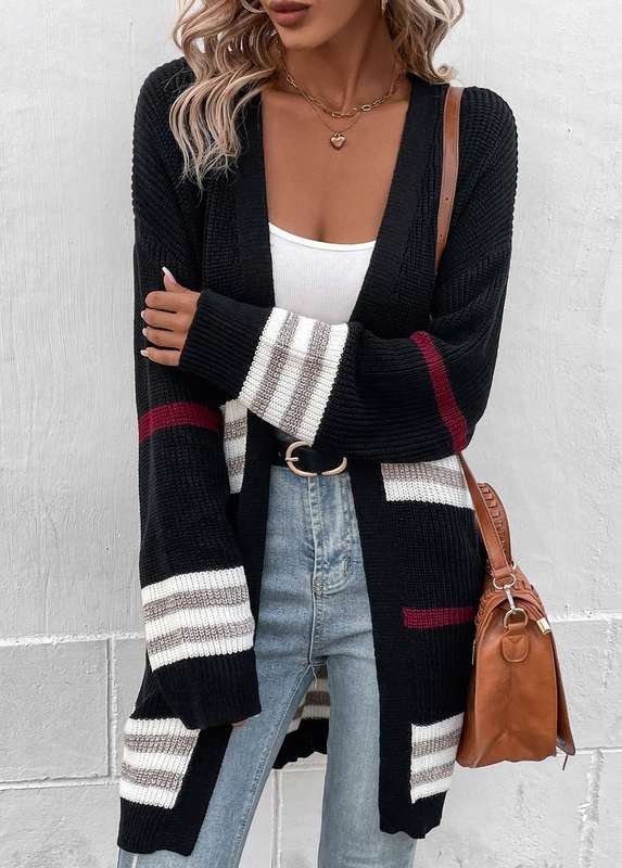 Weave Wine Red V Neck Long Sleeve Coat
