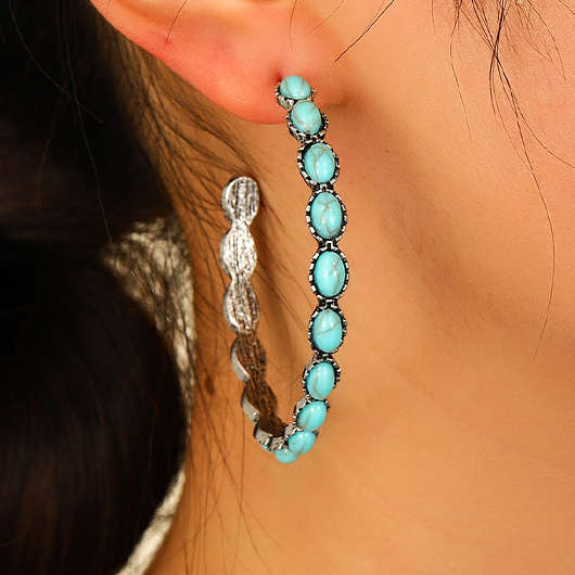 Vintage Detail Round Turquoise Alloy Earrings