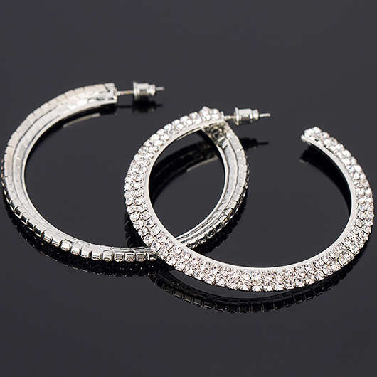 Round Hot Drilling Silvery White Earrings