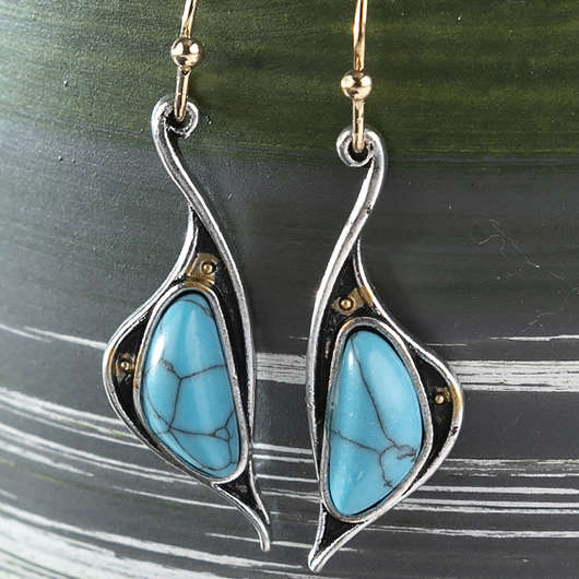 Peacock Blue Alloy Detail Patchwork Earrings