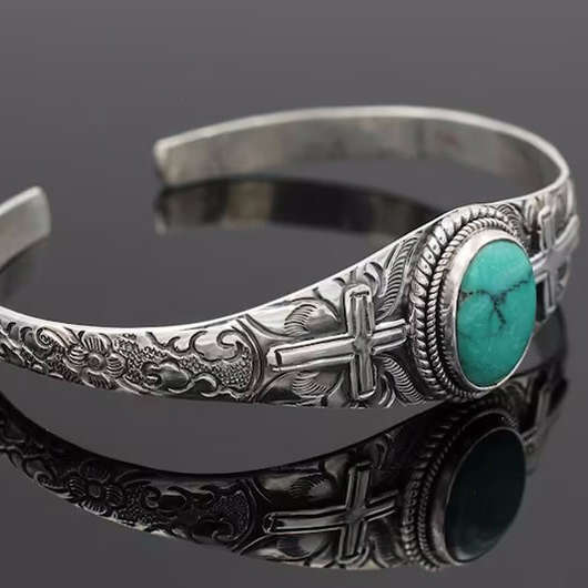 Cross Detail Round Silver Alloy Bangle