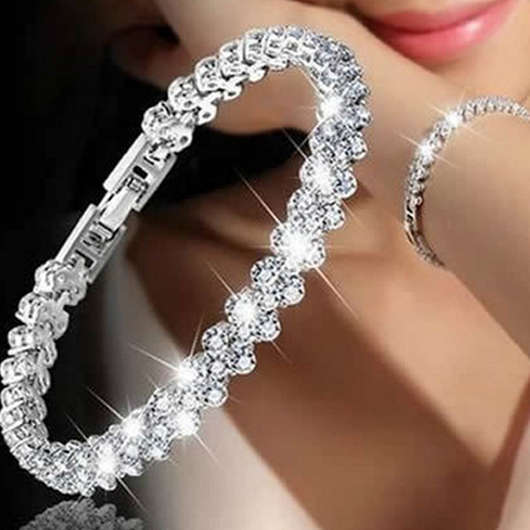 Rhinestone Detail Round Silvery White Alloy Bangle
