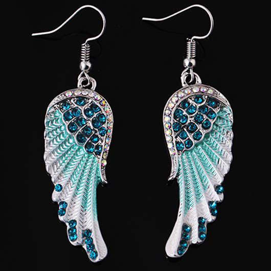 Light Blue Alloy Detail Hot Drilling Earrings