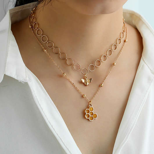 Alloy Layered Circular Design Golden Necklace