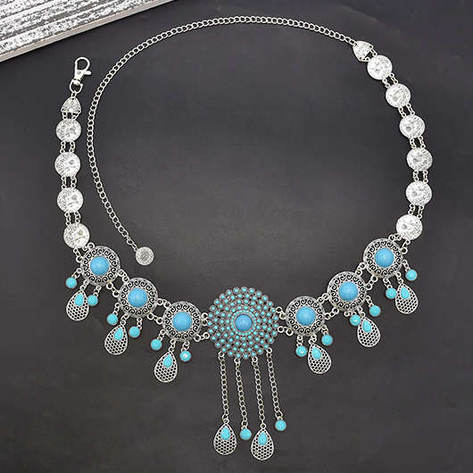 Round Tassel Design Hollow Cyan Belt