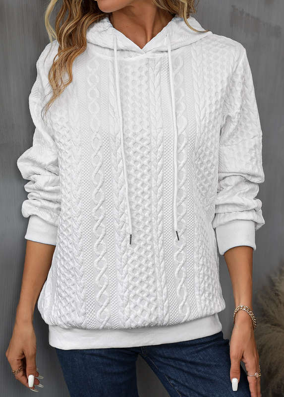 Drawstring Detail White Long Sleeve Hoodie