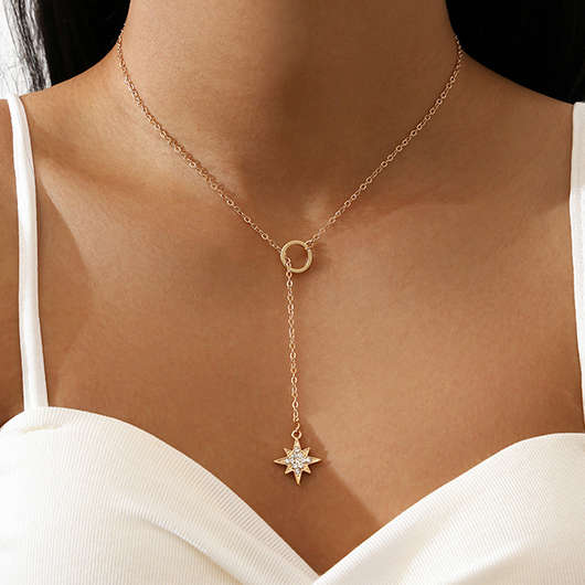 Sparkle Rhinestone Detail Gold Alloy Necklace