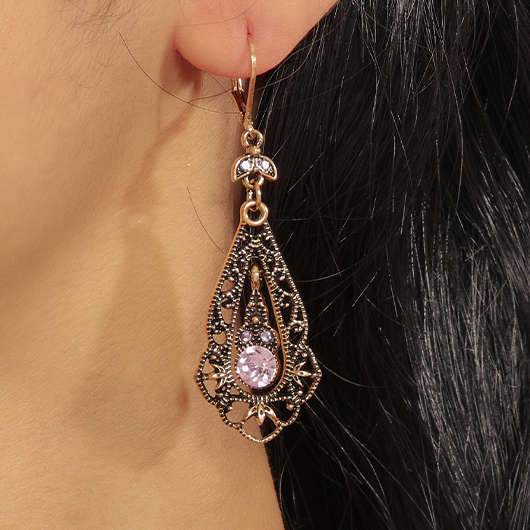 Gold Alloy Detail Hot Drilling Earrings