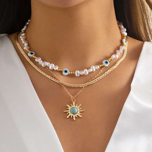 Pearl Detail Golden Alloy Necklace Set