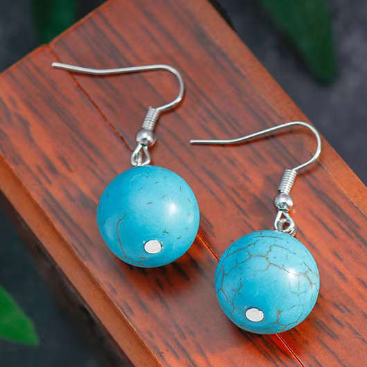 Round Alloy Detail Neon Blue Earrings