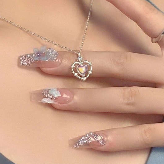 Heart Rhinestone Detail Silver Alloy Pendant