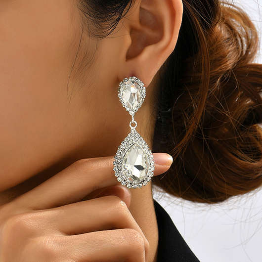 Teardrop Copper Detail Silvery White Earrings