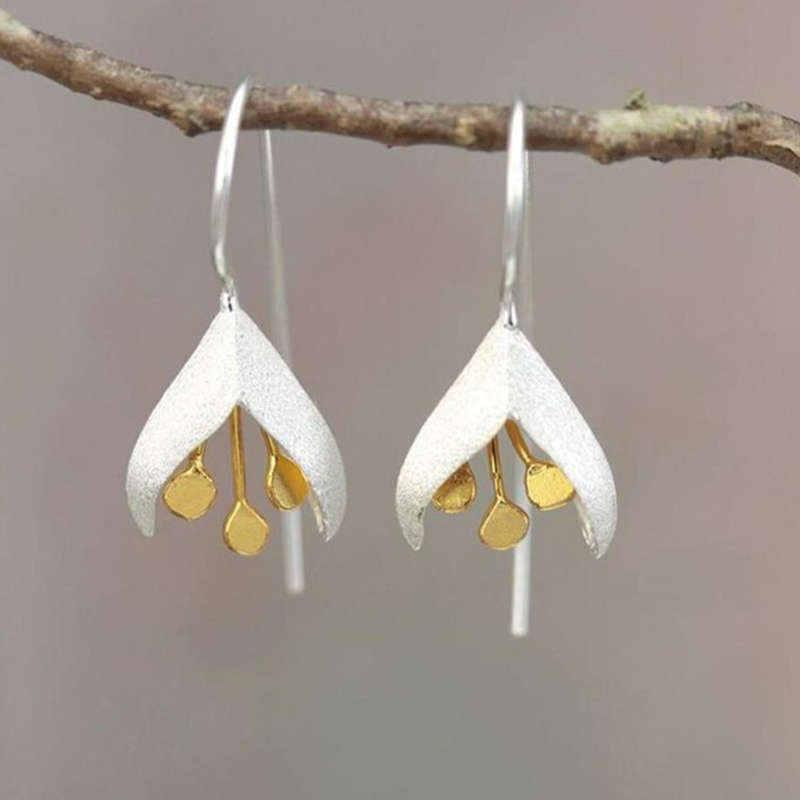 Orchid Design Silvery White Alloy Earrings