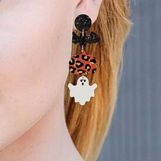 Halloween Pumpkin Bat Brick Red Earrings