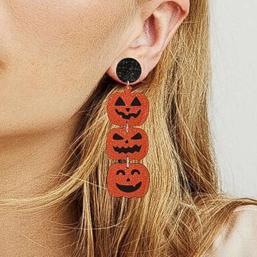 Pumpkin Halloween Design Brick Red Earrings
