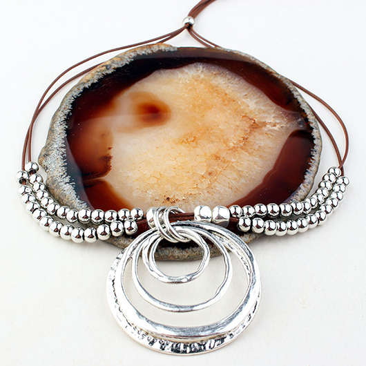 Round Design Alloy Detail Silver Necklace