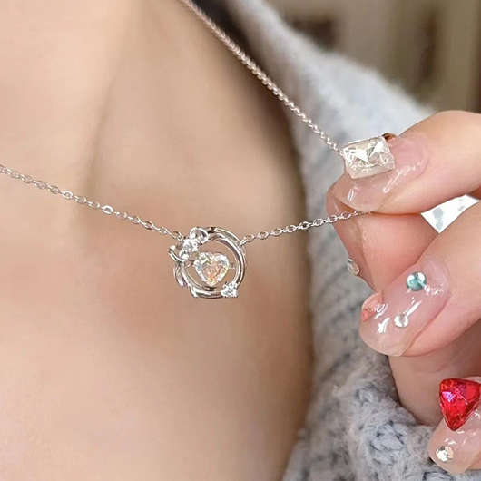 Heart Design Alloy Detail Silver Necklace