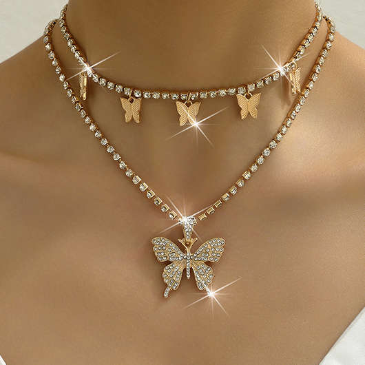 Butterfly Alloy Detail Gold Necklace Set