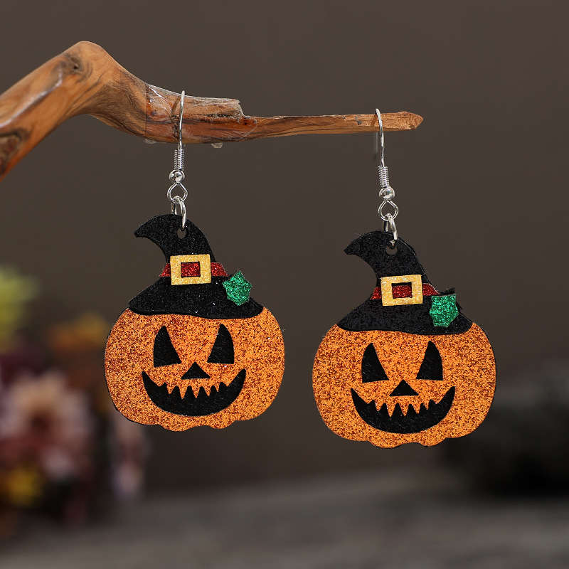Pumpkin Design Orange Faux Leather Earrings