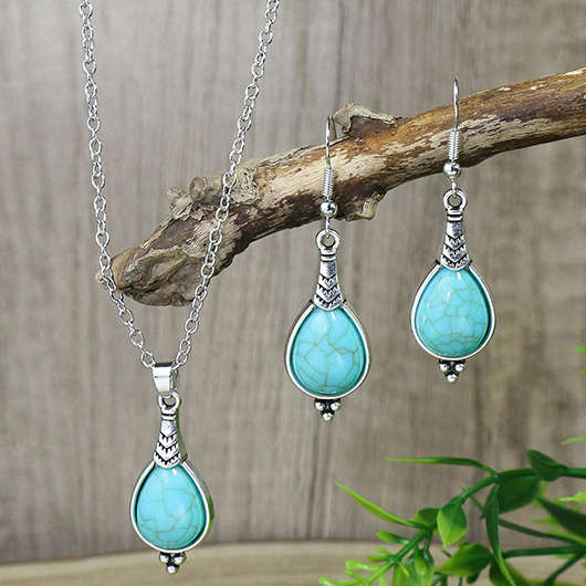 Alloy Waterdrop Turquoise Necklace and Earrings