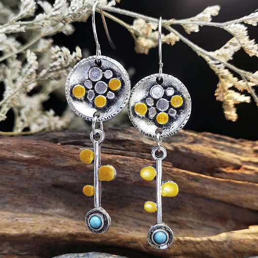 Metal Detail Polka Dot Silvery White Earrings