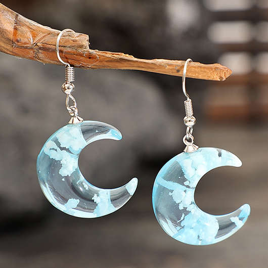 Moon Design Glass Light Blue Earrings