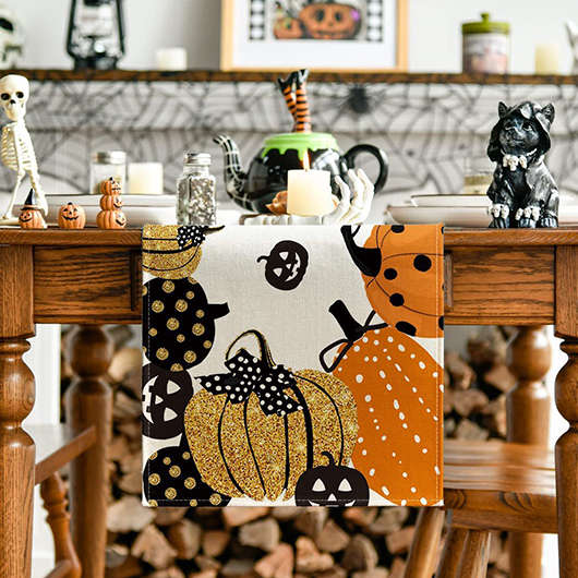 Halloween Print Linen Orange Tablecloth