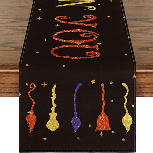 Halloween Print Orange Linen Table Runner