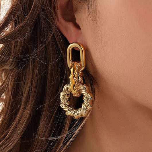 Twisted Detail Golden Round Metal Earrings