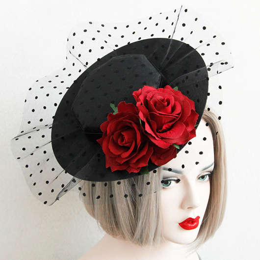 Mesh Detail Polka Dot Rose Red Fascinator
