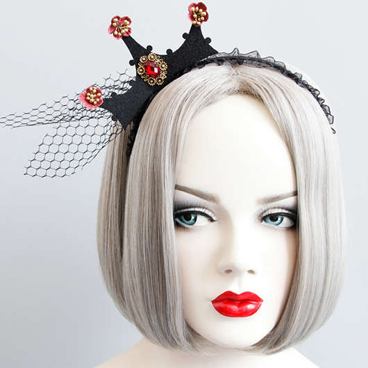 Red Mesh Rhinestone Design Gothic Headband