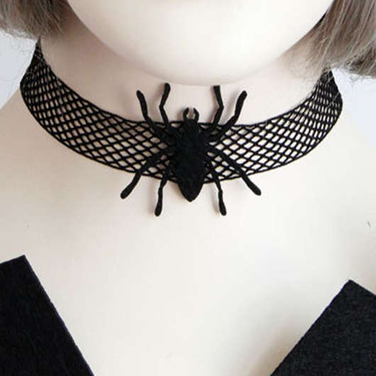 Spider Detail Black Gothic Choker Necklace