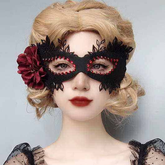 Red Halloween Floral Design Party Mask