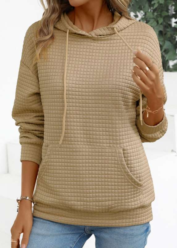 Pocket Long Sleeve Light Camel Hoodie