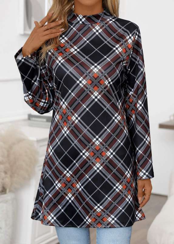 Plaid Black Long Sleeve T Shirt