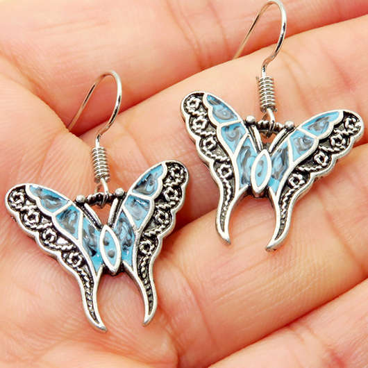 Butterfly Light Blue Metal Detail Earrings