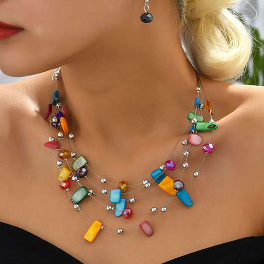 Multi Color Alloy Necklace and Earrings