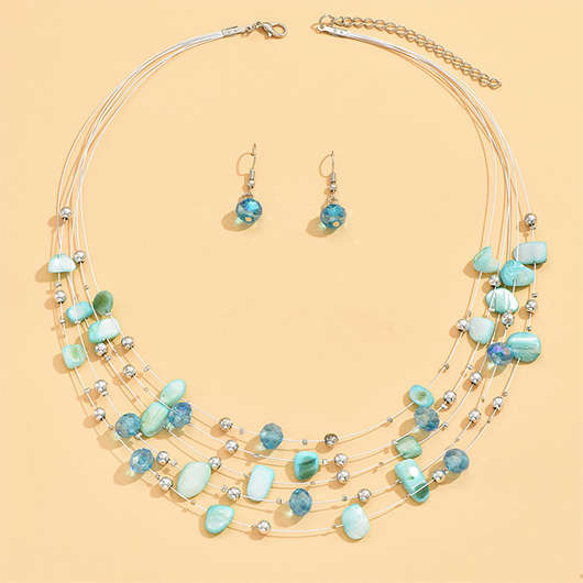 Cyan Alloy Detail Necklace and Earrings