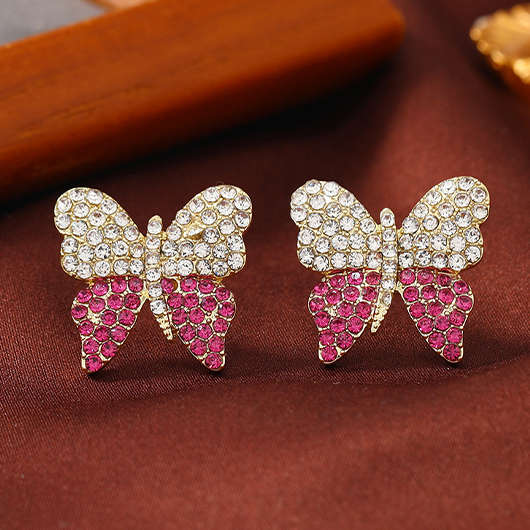 Rhinestone Butterfly Alloy Detail Silver Earrings