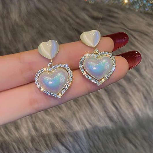 Heart Rhinestone Detail Silvery White Earrings