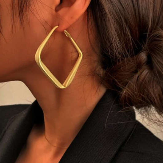 Geometric Design Square Golden Alloy Earrings