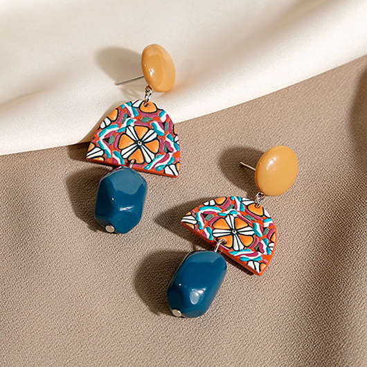 Geometric Floral Print Multi Color Earrings