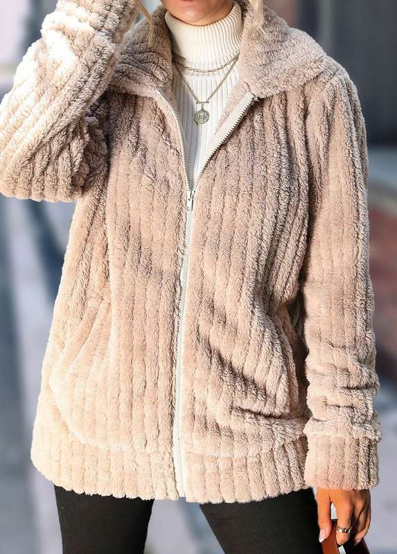 Pocket Light Camel Turn Down Collar Long Sleeve Coat