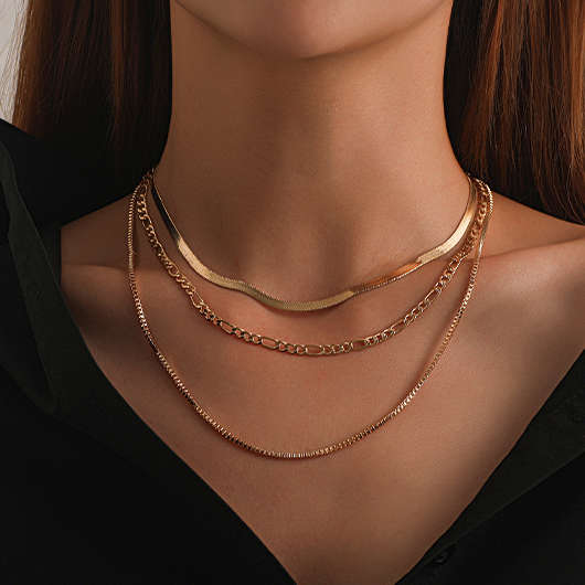 Geometric Gold Alloy Layered Design Necklace
