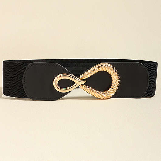 Black Geometric Metal Detail Elastic Belt