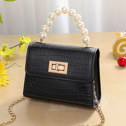 Black Pearl Patchwork Turnlock Crossbody Bag