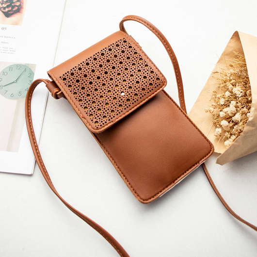 Dark Camel Hollow Design Magnetic Crossbody Bag